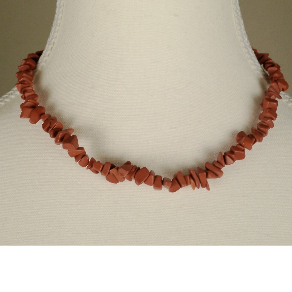 Terracotta‎ Chip Stone Beaded Necklace Chunky Statement Clasp